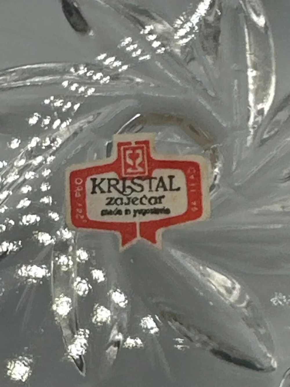 Kristal Zajecar Yugoslavian Crystal Footed Bowl with Floral Starburst Design